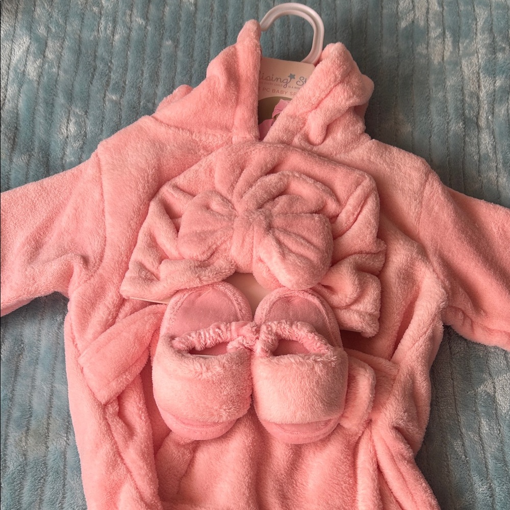 Pink Plush Baby Robe Set
